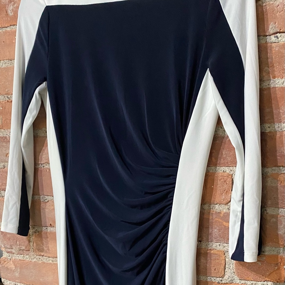 Ralph Lauren Black/White Dress Washable Knit EUC 3/4 Length Sleeves, Gathering - Picture 1 of 4